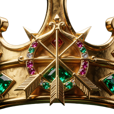 Strahlende Goldkrone mit gekreuztem Bogen und Pfeilen - VIP Level 5 Legende bei WildRobin Casino