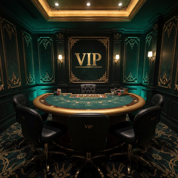 Exklusiver VIP-Live-Casino-Raum mit Smaragdw&auml;nden und goldenem Blackjack-Tisch - WildRobin VIP Tische