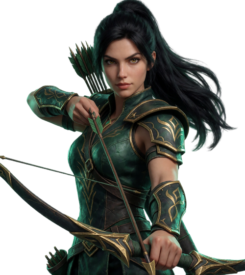 Robin Hood Maskottchen Lyra mit gespanntem Bogen - WildRobin Casino Bonus Angebote