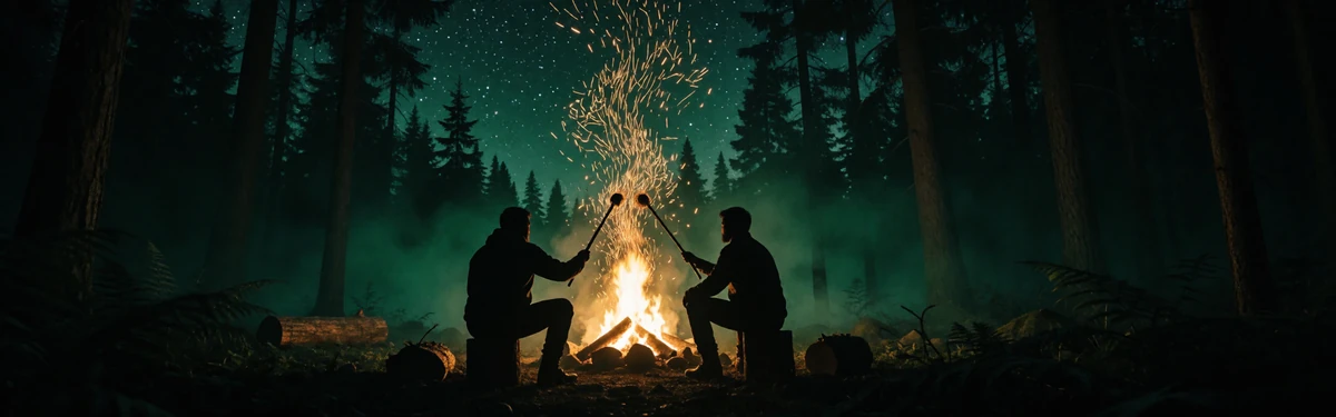 Wald-Campfeuer bei Nacht mit goldenen Funken - WildRobin Weekend Reload Bonus