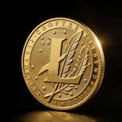 Goldene Litecoin-M&uuml;nze mit Pfeilmotiv - WildRobin Casino LTC-Zahlungen