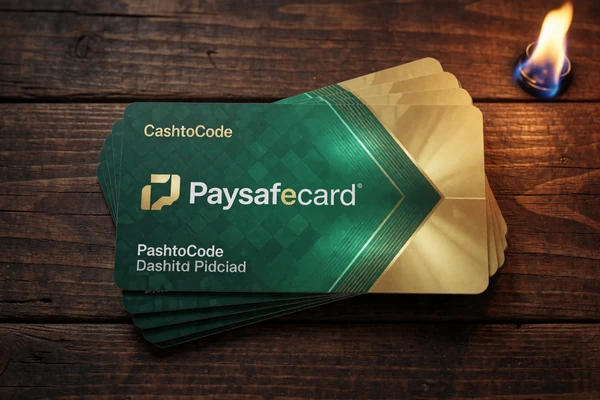 Paysafecard und CashtoCode Gutscheine in Smaragd-Gold-Design auf Holz - WildRobin Casino Prepaid-Einzahlungen