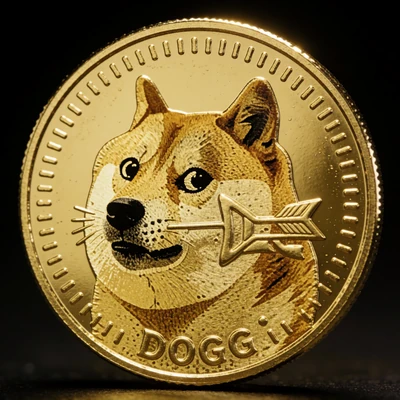 Goldene Dogecoin-M&uuml;nze mit Bogen-Motiv - WildRobin Casino DOGE-Zahlungen